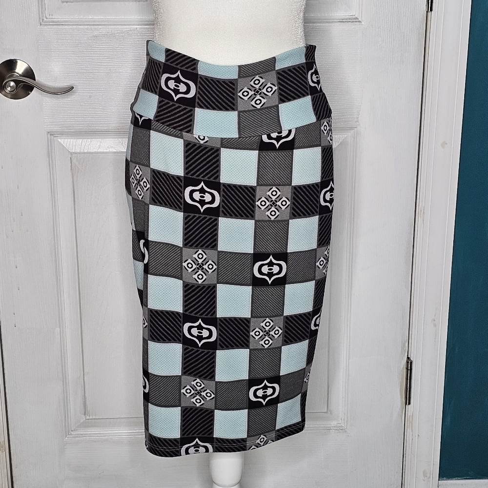 LuLaRoe Mint Green And Gray Checkered Pencil Skirt